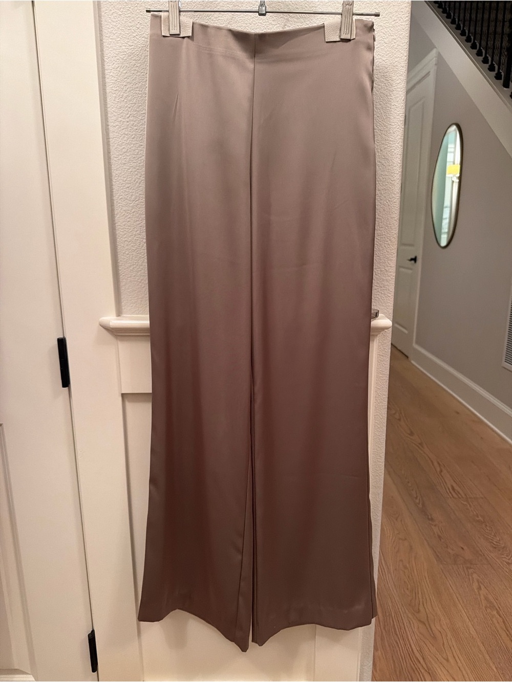 Zara Satin wide leg trousers in Taupe